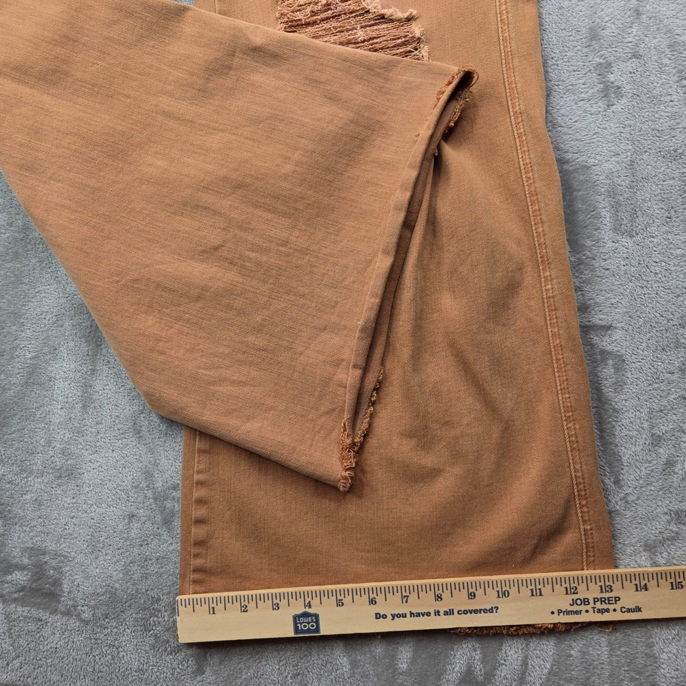 Blakeley Women 2X High Rise Flare Jeans Brown Distressed Ripped Raw Hem Boho 70s - Picture 10 of 12